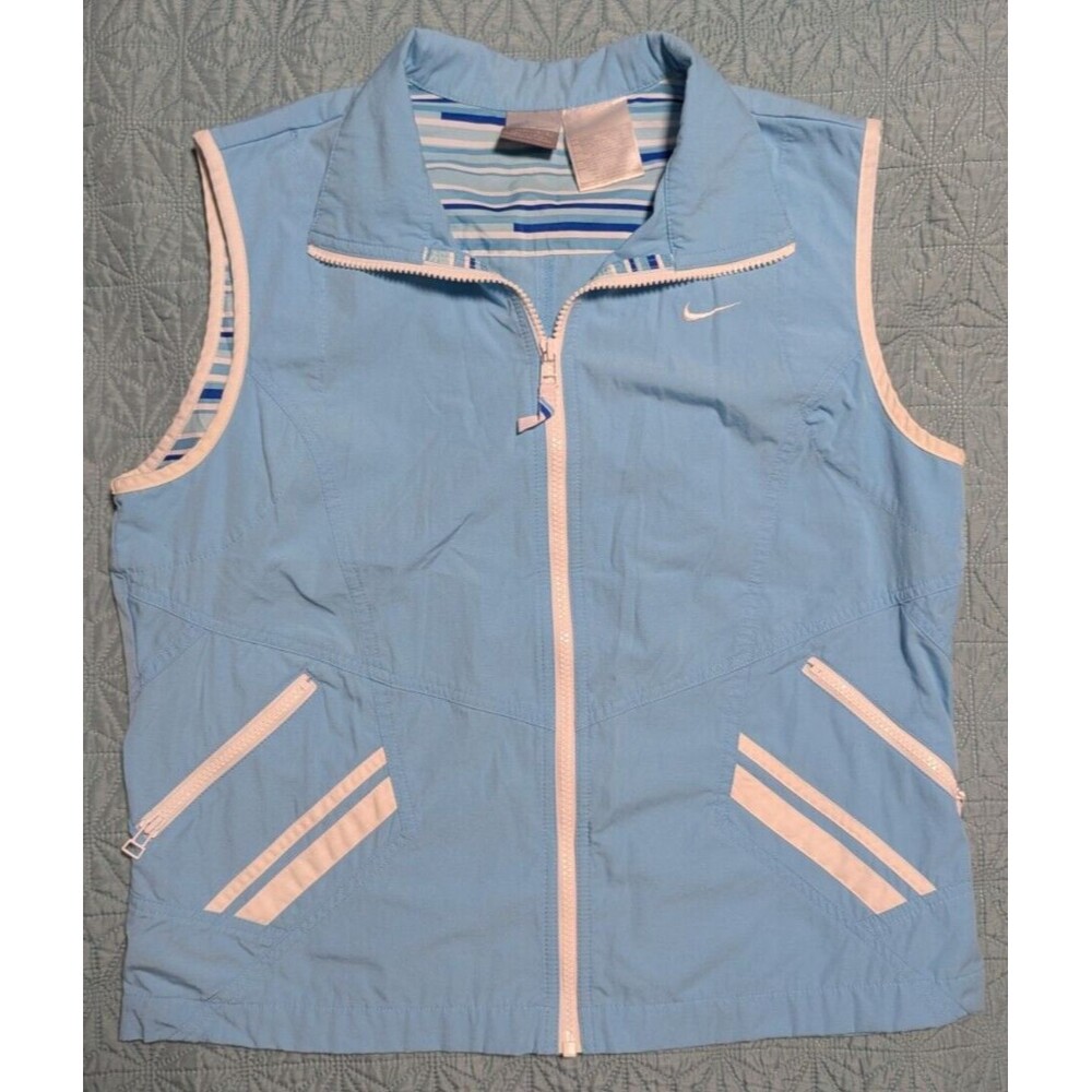 Vintage Gray Tag Nike Full Zip Light Blue Vest Woman's size Large 56323